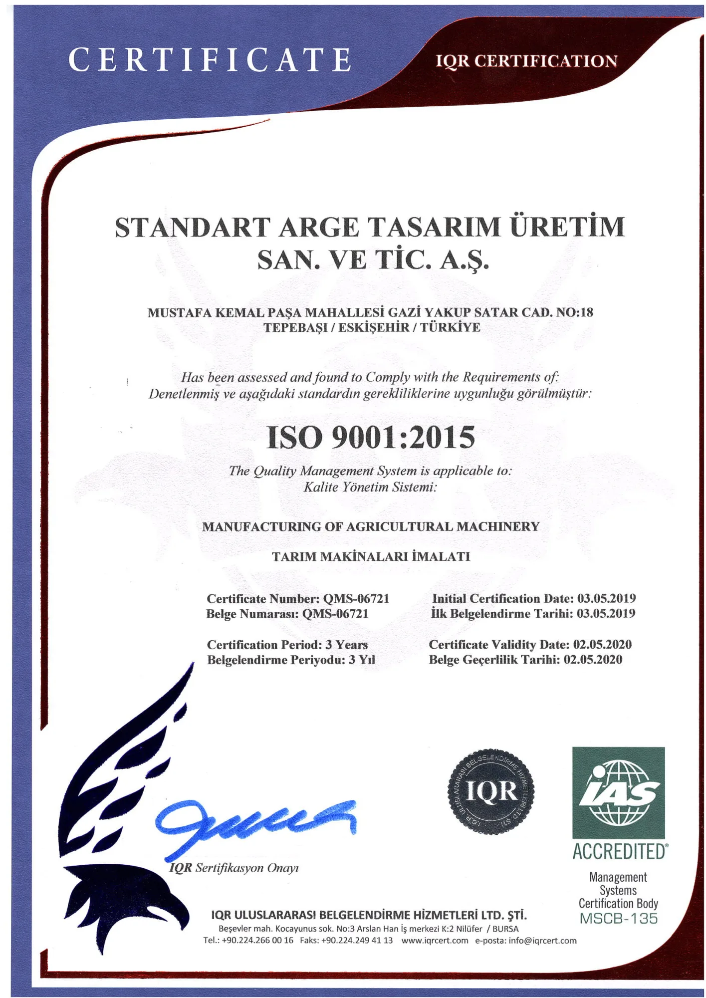 ISO 9001:2015 Quality Management System (IQR)
